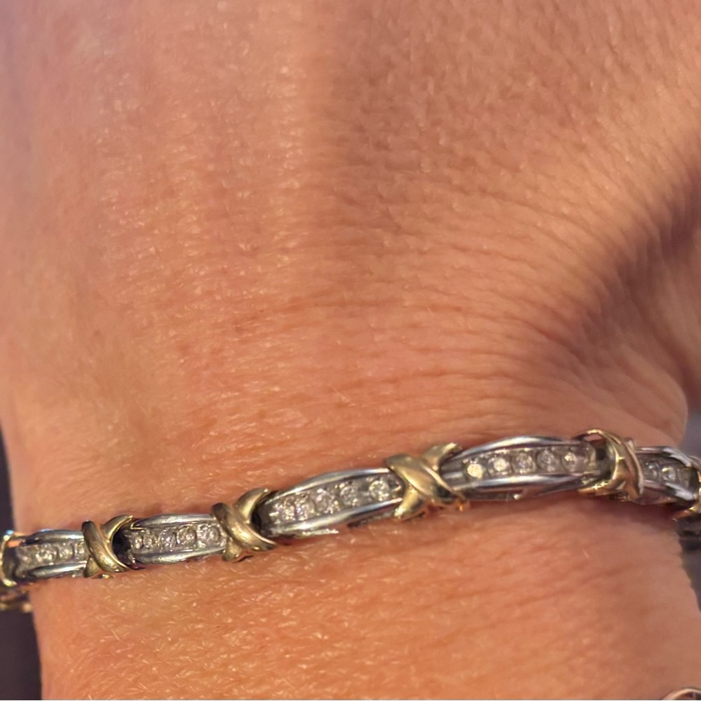 Silver and Gold Tennis Bracelet with Sparkling Stones (diamonds), 10k